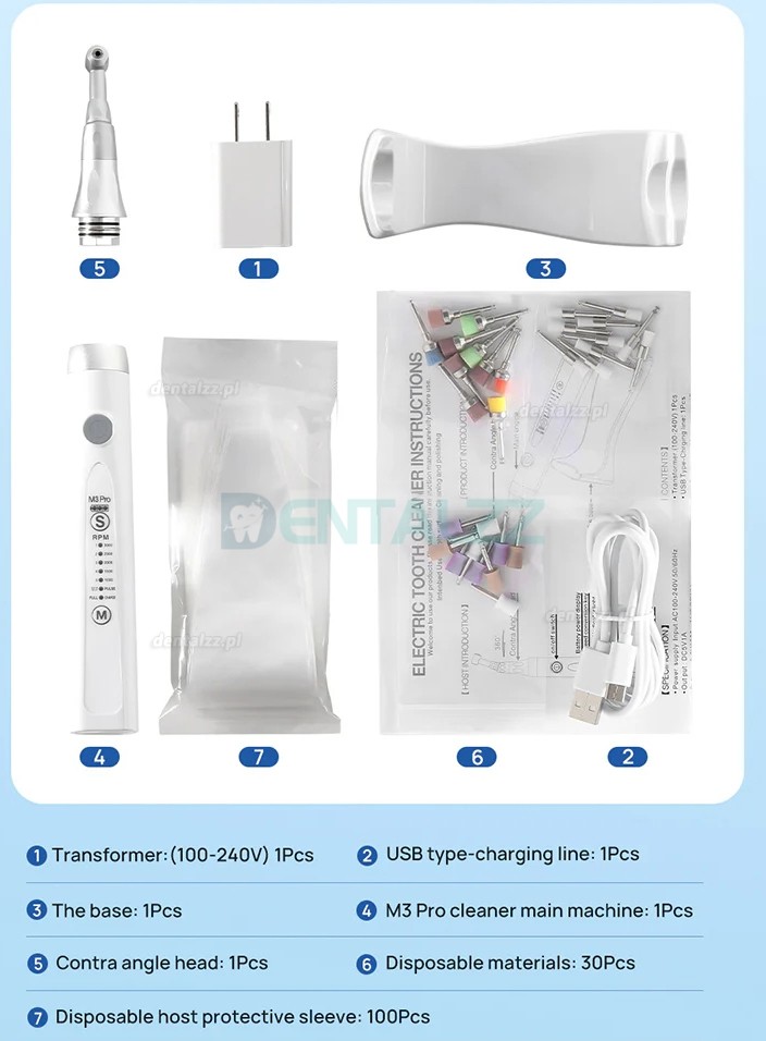 M3Pro Końc&oacute;wka Profilaktyczna Stomatologiczna Bezprzewodowa 5 Prędkości 360&deg;